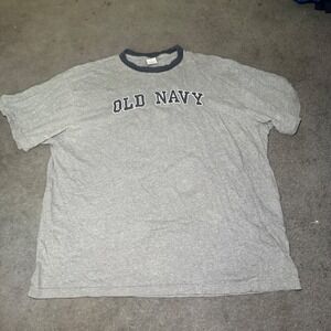 Old Navy Mens Ringer T-Shirt XL Gray Navy Blue Logo Graphic Cotton Tee RN 54023